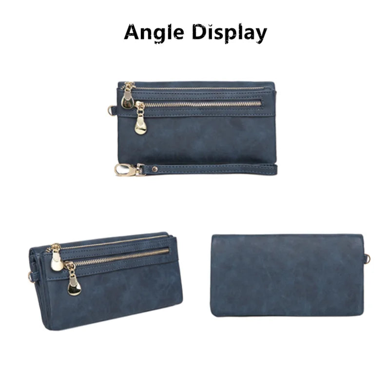 PUOU 2026 Fashion Zipper Purses Women's Wallets Envelop Long Wallet Women Long Section Clutch Wallet Soft PU Leather Money Bag