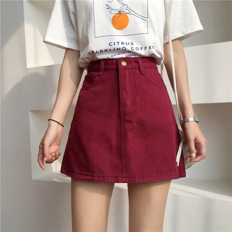 Skirts Denim High-waist Solid A-line Vintage Korean-style Womens Elegant Hip-skirt Leisure All-match Slim Fashion Summer Chic