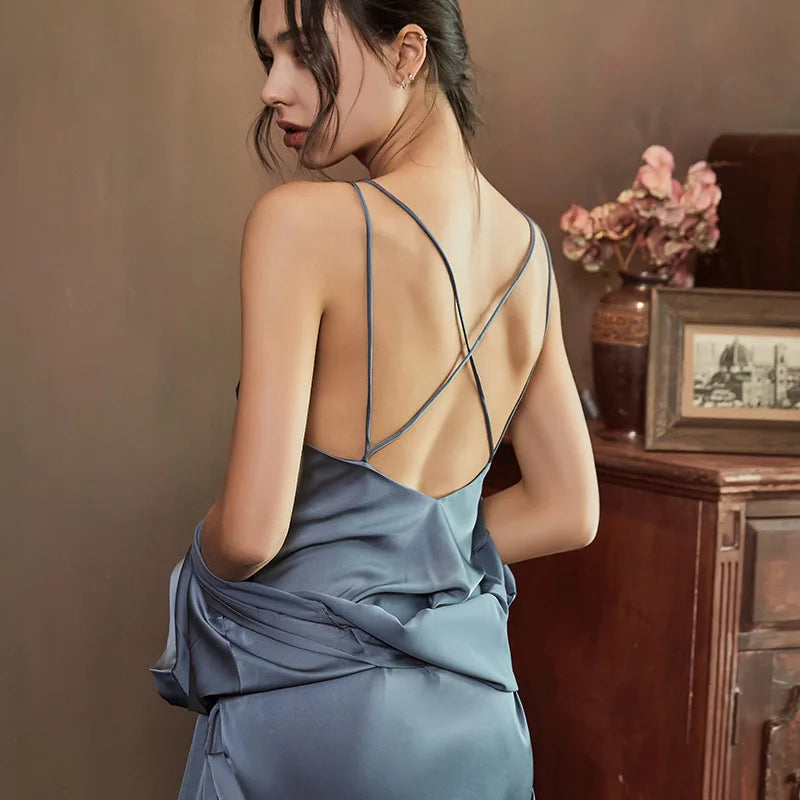 Nightgowns Women Soft V-neck Satin Sleeveless Sleepshirts Summer Sexy Sleepwear Lingerie Korean Style Fashion Nightdress Female