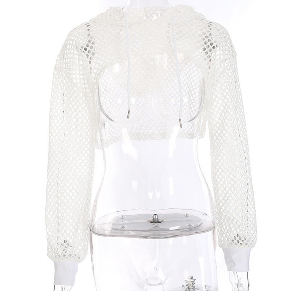 Hot Women t shirt Casual Vest Bra Cover Fish Net Hollow out Drawstring Micro Length Hoodie Crop Tanks Top Oversize Women t shirt