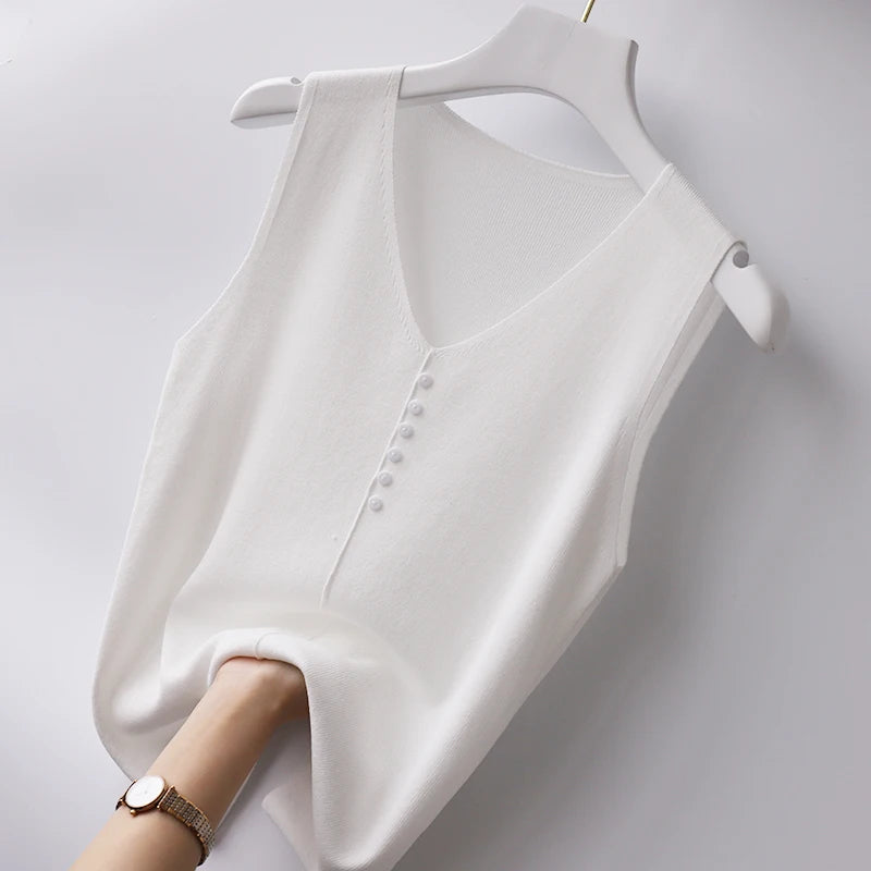 Knitted Vests Women Top V-neck Solid Tank Blusas Mujer De Moda 2026 Summer New Fashion Female Sleeveless Casual Thin Tops