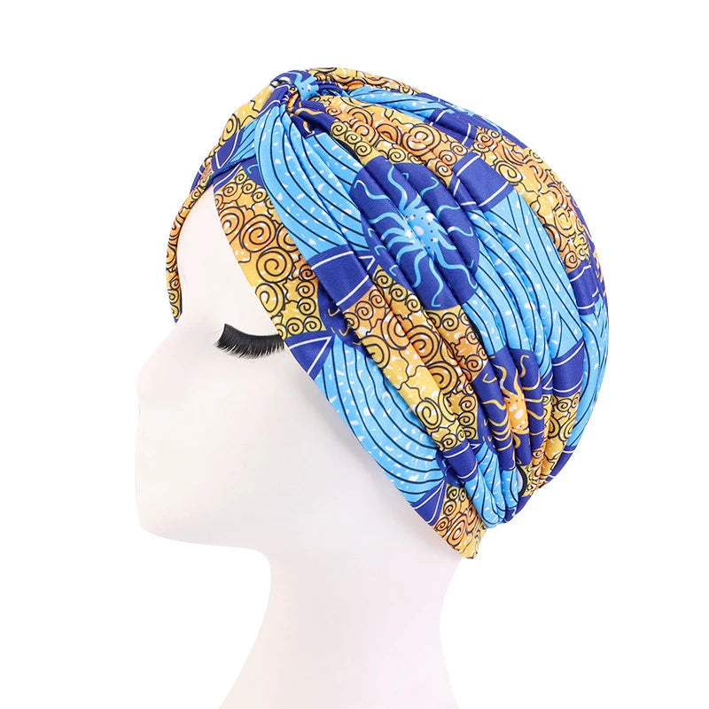 2022 New Print African Headtie Turban Cap Soft Stretch Twisted Pleated Beanie Head Wrap for Women Chemo Bonnet