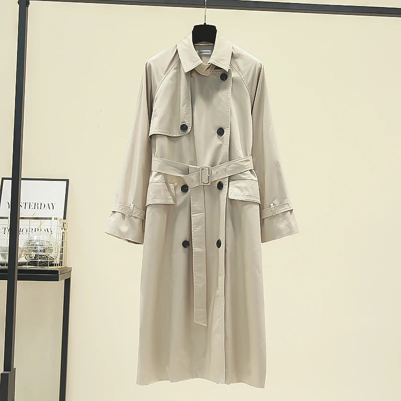 UK Brand new Fashion 2024 Fall /Autumn Casual Double breasted Simple Classic Long Trench coat with belt Chic Female windbreaker