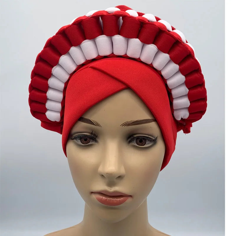 2022 Fashion African Turbans for Women Ready to Wear Auto Gele Headties Nigerian Aso Oke Head Wraps for Traditional Wedding