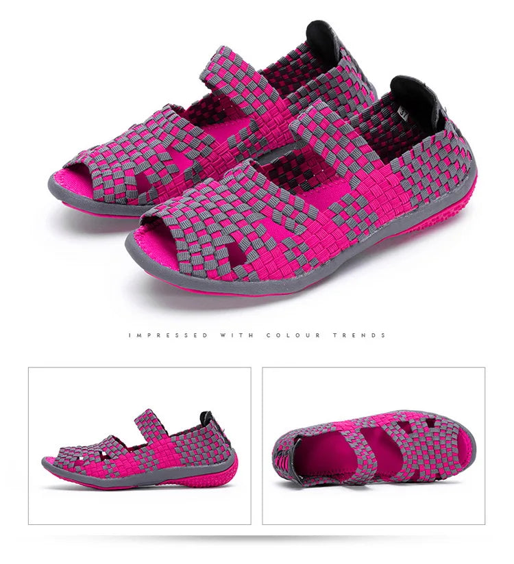 Women Flats Woven Shoes Breathable Summer Sneakers Female Casual Shoes For Walking Comfort Women Tenis Non-slip Zapatos Mujer