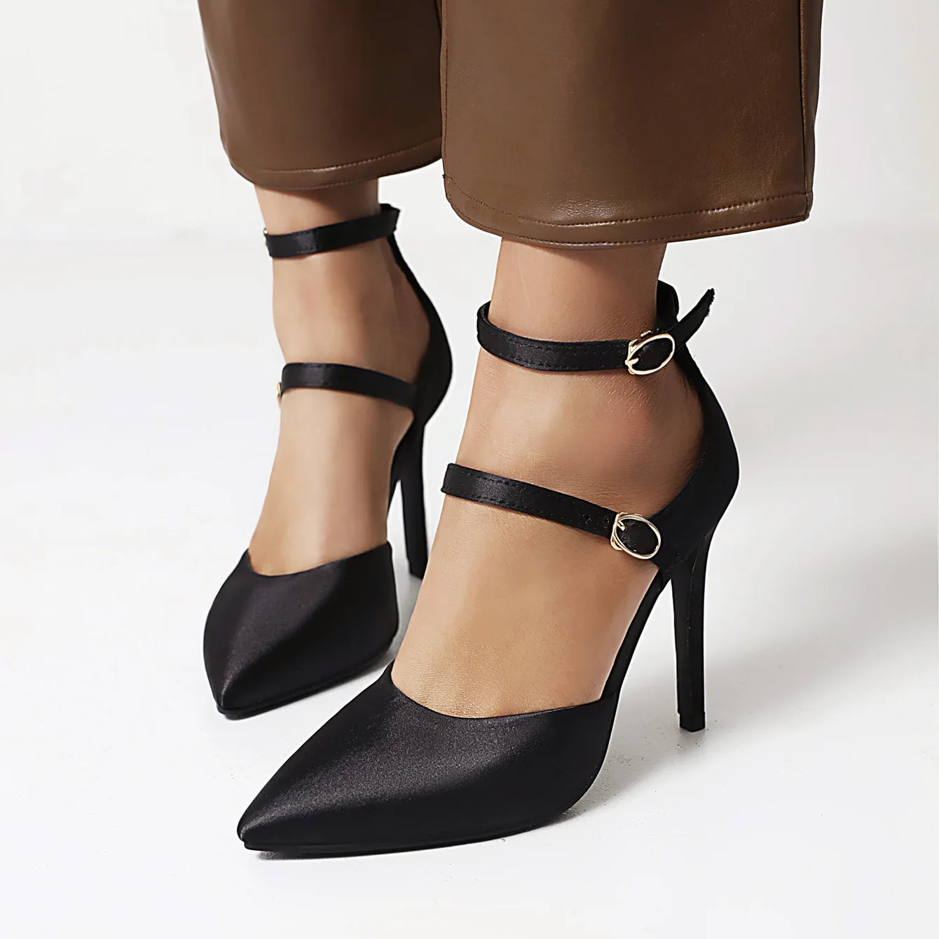 2026 Sexy Classic High Heels Women Sandals Summer Shoes Ladies Pumps Heels Woman Buckle Ankle Strap Shoes Green Black size 34-43