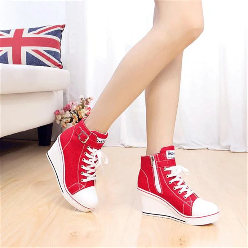 hot Canvas Shoes Women Wedges High Top Platform Shoes Woman Casual Trainers Elevator Shoe High Heels Zapatos Mujer size 35--43