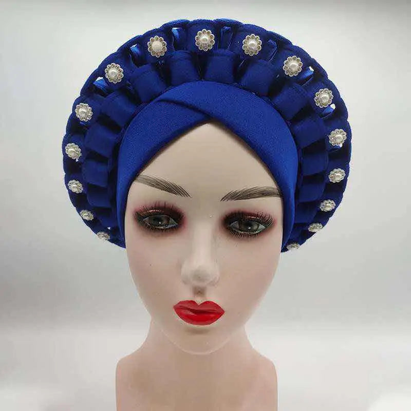 2022 Fashion African Turbans for Women Ready to Wear Auto Gele Headties Nigerian Aso Oke Head Wraps for Traditional Wedding