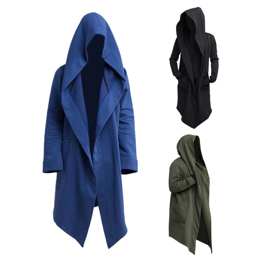 Men Coat Gothic Hooded Sweatshirts Black Gown Hip Hop Mantle Hoodies Fashion Open Jacket Long Sleeves Cloak Halloween Coats