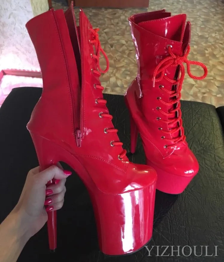 Fashion sexy knight women 8 inch high heels open toe khaki 15-20cm model pole dancing ankle boots