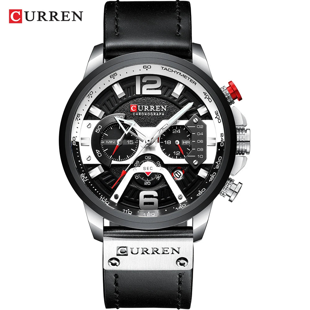 CURREN New Men's Casual Sports Chronograph Blue Top Brand Luxury Military Leather Watch Calendar Clock Relogio Masculino