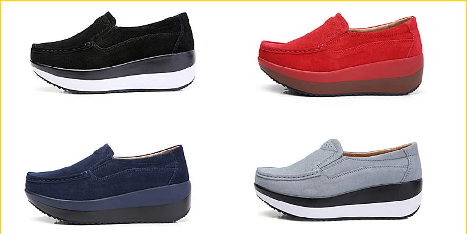 Women's Spring Autumn Genuine Leather Loafers - Fall Slip-On Round Toe Navy Platform Casual Flat Shoes