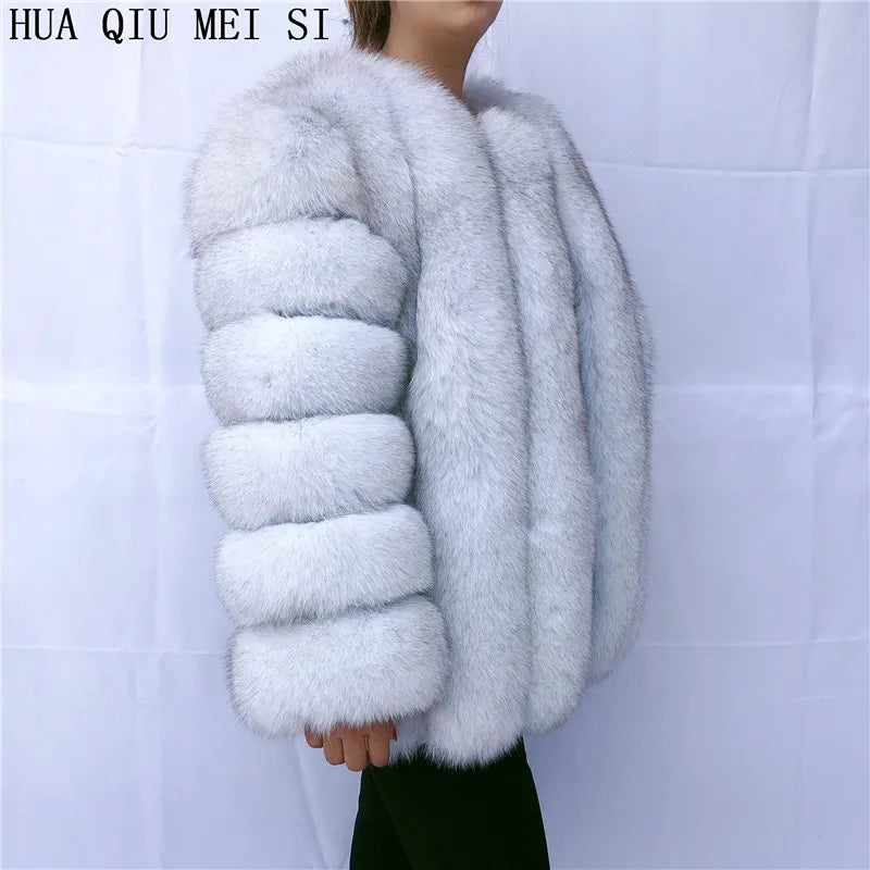 HUAQIUMEISI Real fox fur coat women's autumn and winter vertical bar natural fox jacket new fashion silver fox fur coat