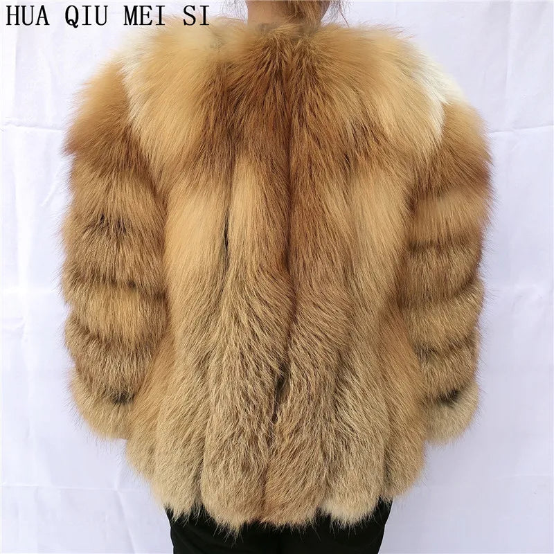 HUAQIUMEISI Real fox fur coat women's autumn and winter vertical bar natural fox jacket new fashion silver fox fur coat