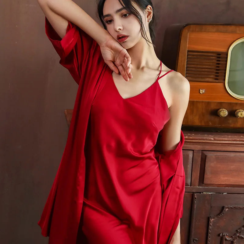 Nightgowns Women Soft V-neck Satin Sleeveless Sleepshirts Summer Sexy Sleepwear Lingerie Korean Style Fashion Nightdress Female