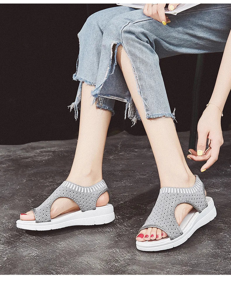 Sandals women summer  new open toed flat Roman women sandals flying woven hollow platform sports sandals flat sandals2021