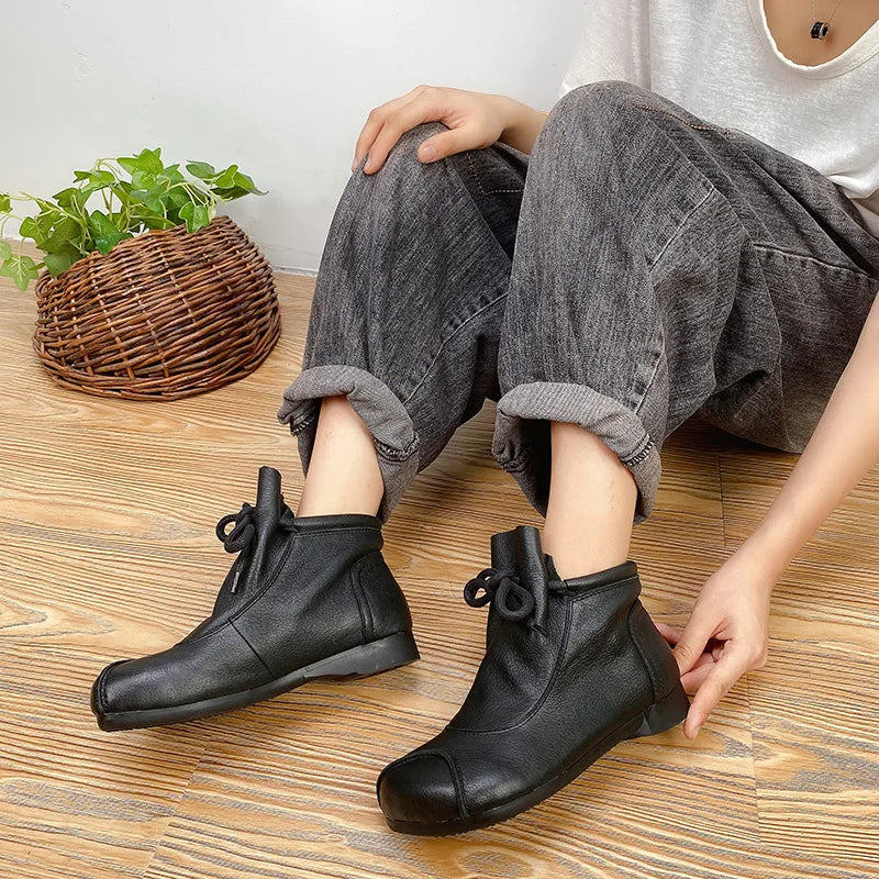 Careaymade-Genuine leather women's boots Fashion retro warm Oversized shoes cow leather Pure handmade ankle boots Casual boots