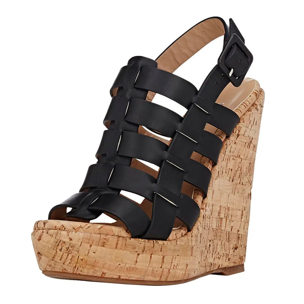Women’s Cork Wedge Slingback Sandals – Peep Toe Cross Strap Summer Casual Shoes, Comfortable