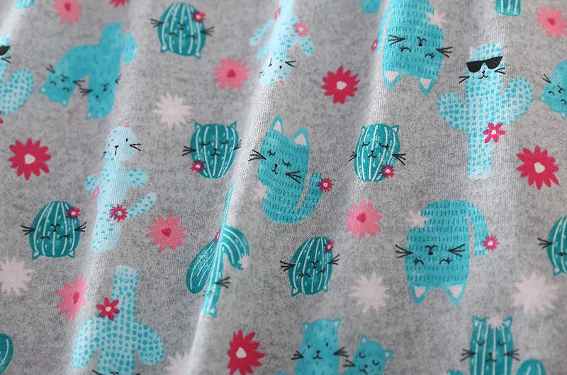 Summer Women Casual Cartoon Sleep Dress 100% Cotton Nightgown Plus Size Dresses Women Chemise de nuit Short Sleeve Home Dress