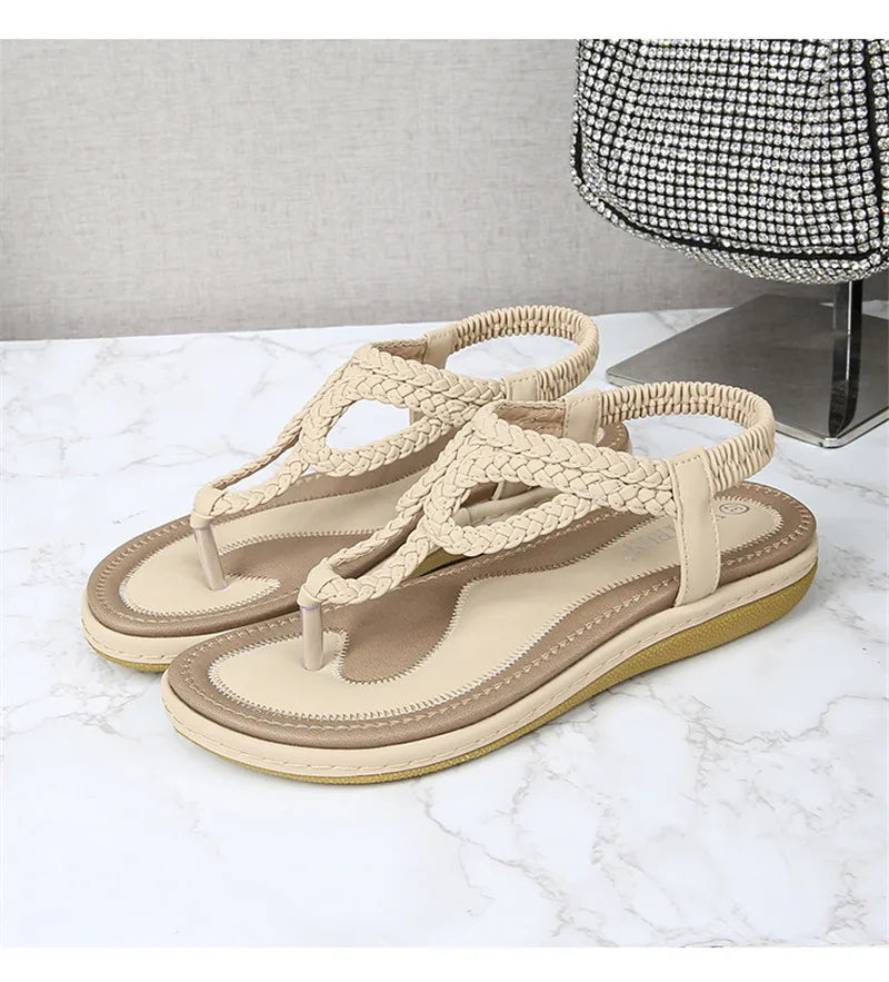 BEYARNE Women Sandals Flip Flops Summer Flat Shoes Woman Bohemian Sandals Ladies Vacation Beach Sandales Femme