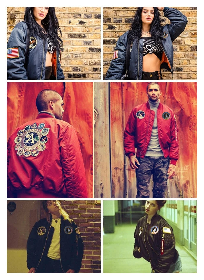 Winter bomber flight jacket vintage MA-1 APOLLO men coat streetwear warm varsity hip hop baseball letterman pilot us air force