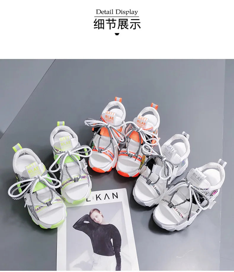 Comemore 2022 Platform Gladiator Sandals Lace Up White Sandals Women High Heels Wedges Casual Sports Shoes Woman Spring Summer