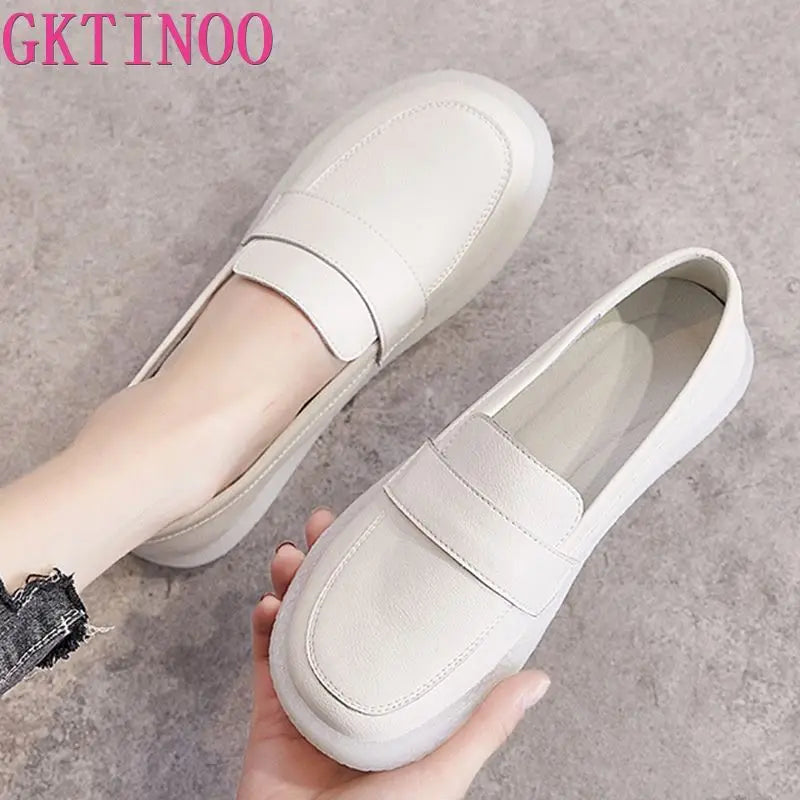 GKTINOO Shoes Women Spring 2026 New White Thick-Soled Ladies Sneakers Genuine Leather Casual Trend Girl Shoes Students Loafers
