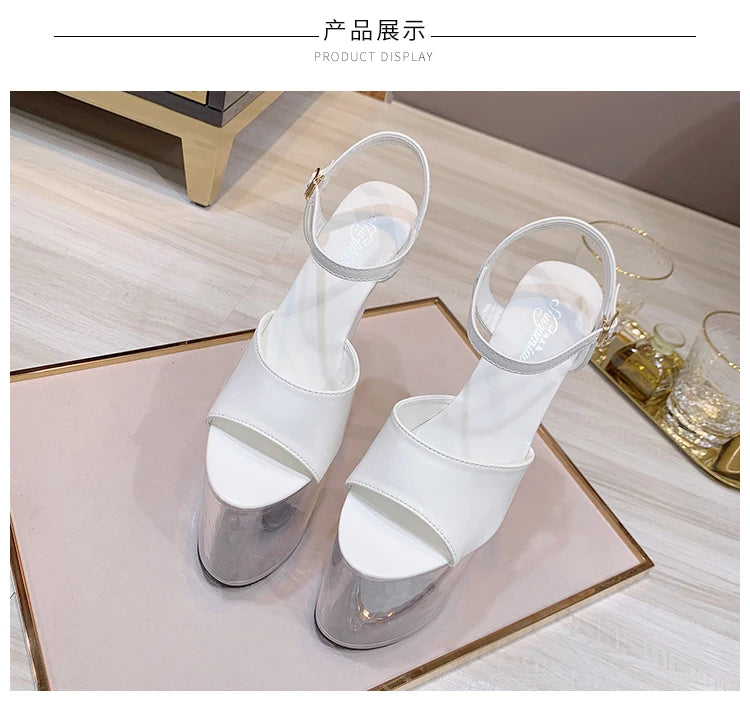 Summer Sandalias Mujer 2024 Sandales Sexy 20cm High Heels Patent Leather Crystal Stripper Platform Heels Women Shoes