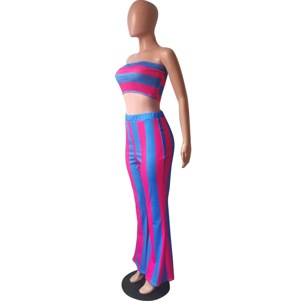 Two Piece Set Women Striped 2 Piece Set Women Outfits Crop Top Pants Two Pieces Sets Summer Clothes for Female Sexy Women's Suit