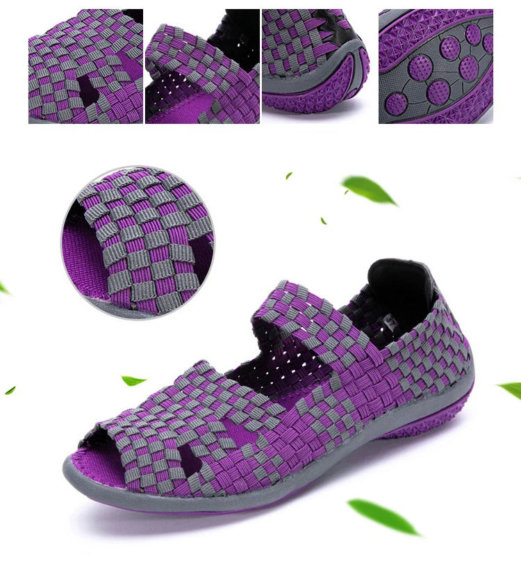 Women Flats Woven Shoes Breathable Summer Sneakers Female Casual Shoes For Walking Comfort Women Tenis Non-slip Zapatos Mujer