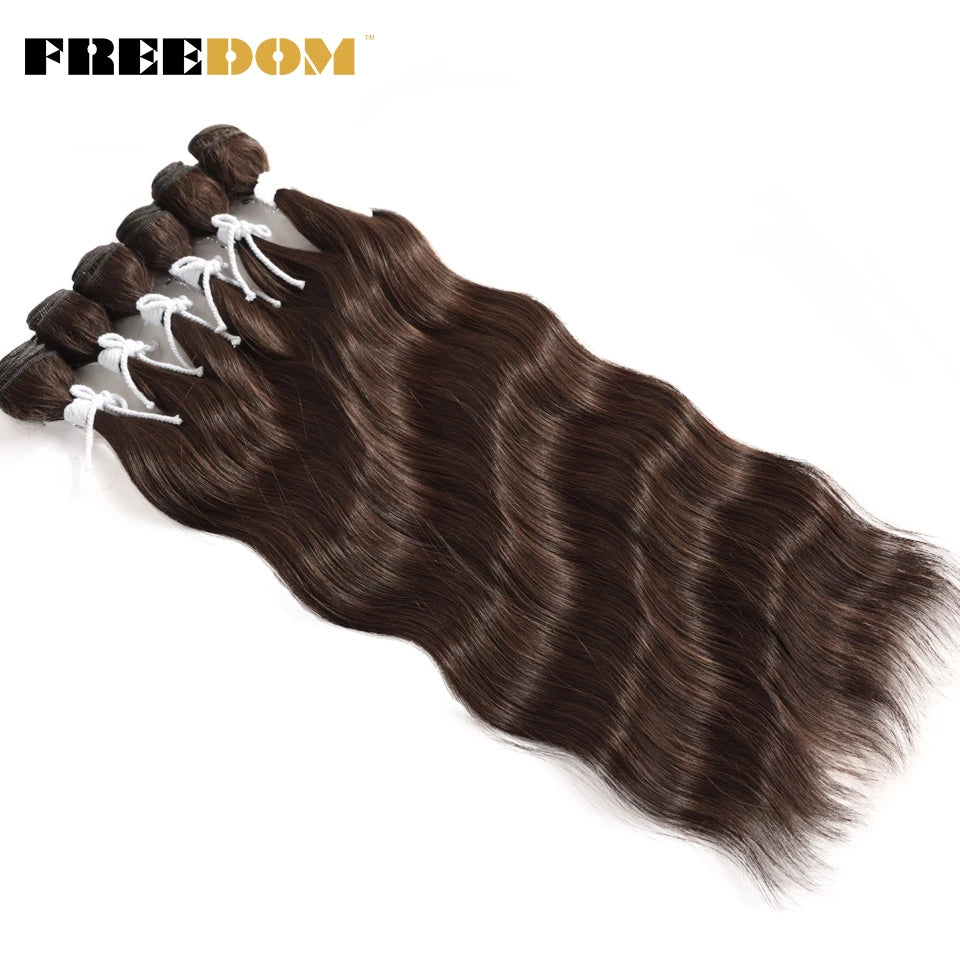 FREEDOM Synthetic Water Wave Hair Bundles 20 inch Synthetic Hair Extensions Ombre Blonde Brown Hair Weave Bundles 6Pcs/Pack