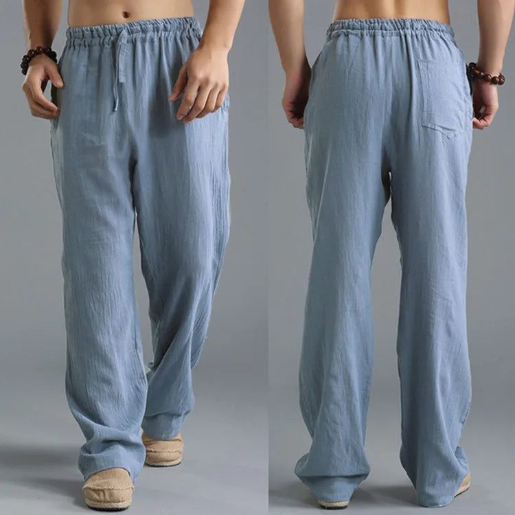 Mens Summer Casual Cotton Linen Loose Drawstring Yoga Pants Trousers  Men Clothing  Pantalones De Hombre Mens Pants