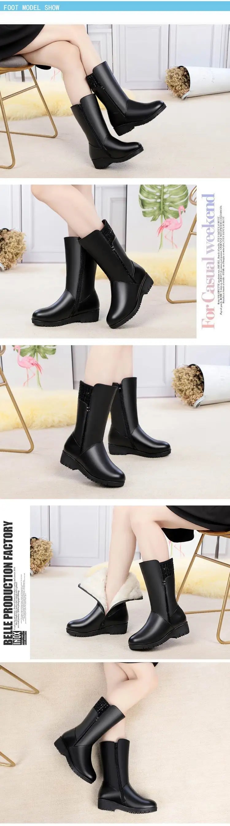 GKTINOO 2026 New Winter Cow Leather Boots For Women Shoes Wedges Inside Plush Wool Snow Boots Plus Size In-tube Boot Women Boots