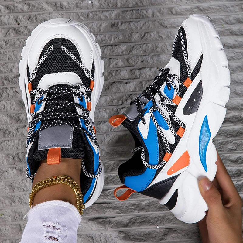 Hot Sale Zapatillas PU Thick Sole Shoes Flat Non-Slip Platform Running Shoes Casual Chunky Sneakers for Outdoor Ladies