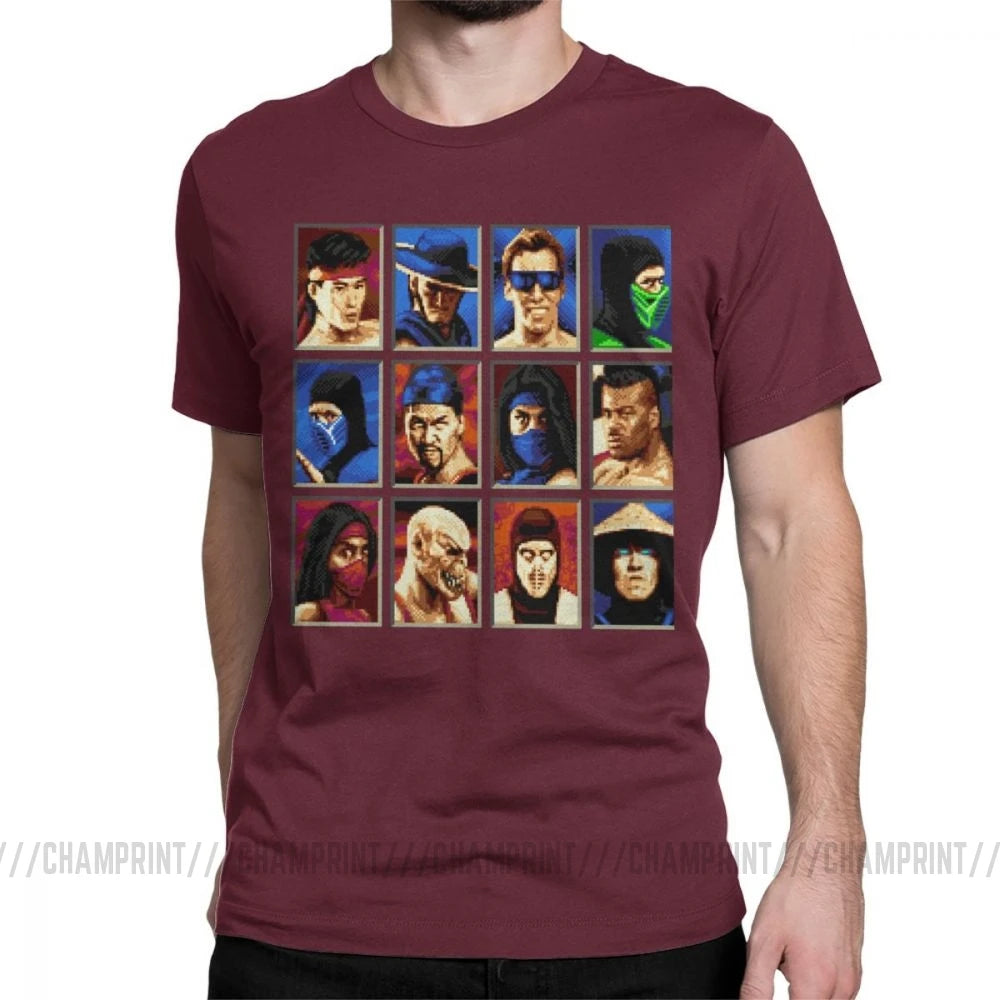 Vintage Mortal Kombat II Tees Genesis Character Select 16 Bit T Shirt Retro Gamer Collage T-Shirts Men Cotton Party Clothing