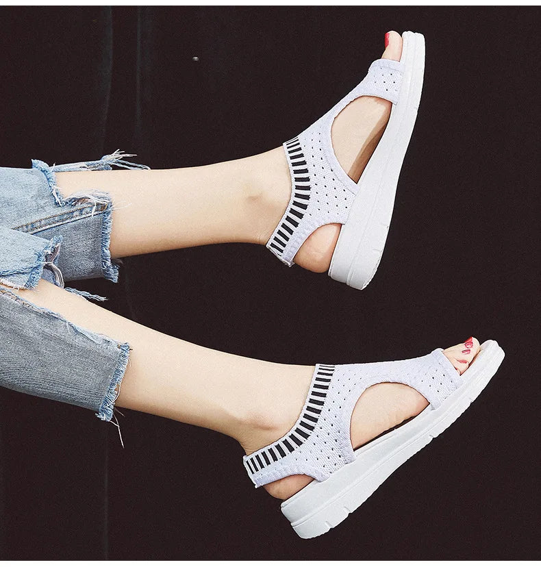 Sandals women summer  new open toed flat Roman women sandals flying woven hollow platform sports sandals flat sandals2021