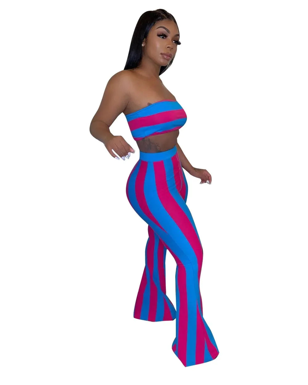 Two Piece Set Women Striped 2 Piece Set Women Outfits Crop Top Pants Two Pieces Sets Summer Clothes for Female Sexy Women's Suit