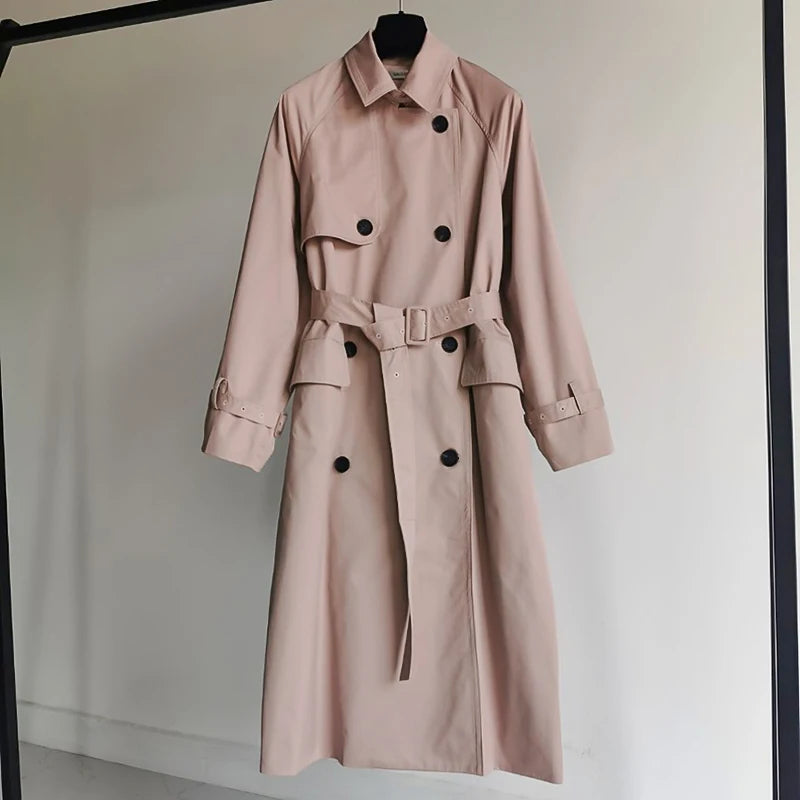 UK Brand new Fashion 2024 Fall /Autumn Casual Double breasted Simple Classic Long Trench coat with belt Chic Female windbreaker
