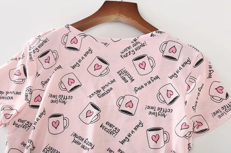 Summer Women Casual Cartoon Sleep Dress 100% Cotton Nightgown Plus Size Dresses Women Chemise de nuit Short Sleeve Home Dress