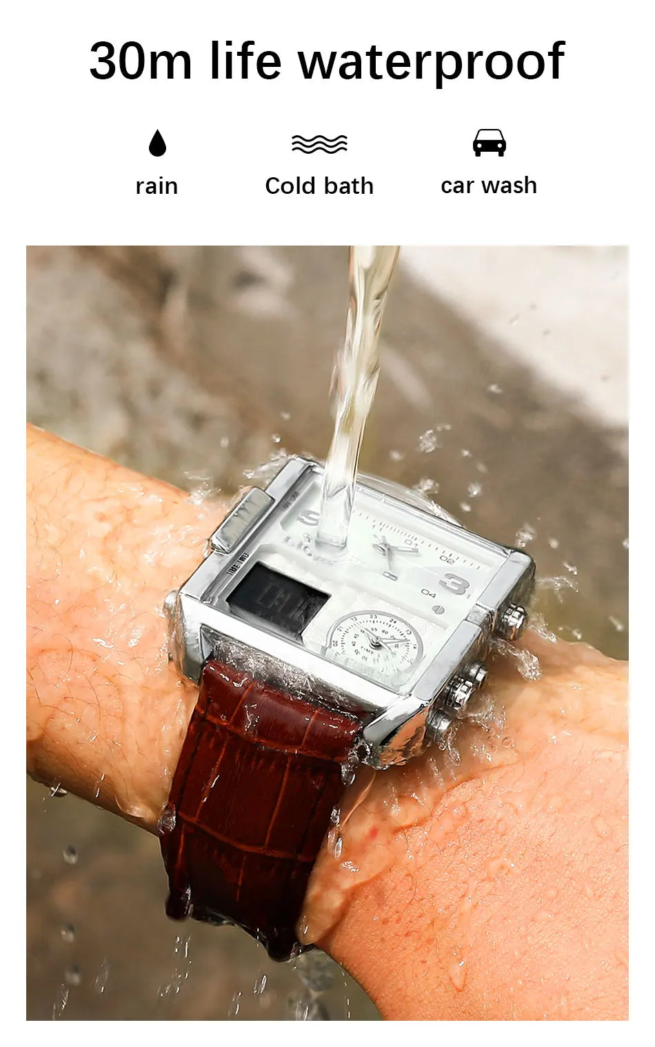 LIGE 2025 Top Brand Luxury Mens Watches Square Digital Sports Quartz Wrist Watch for Men Waterproof Stopwatch Relogio Masculino