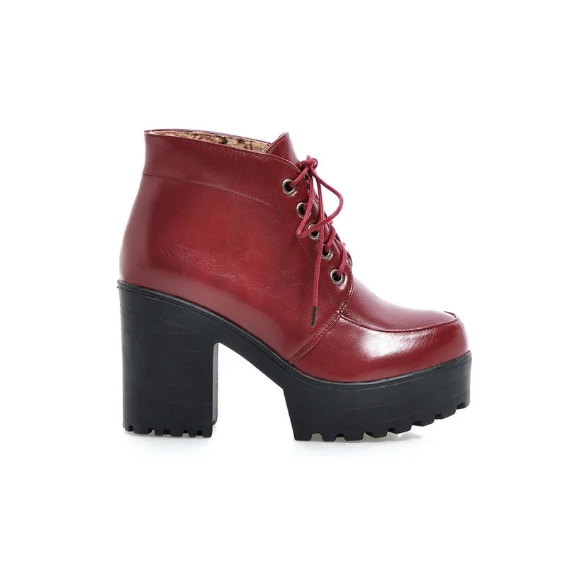 Lace Up Sexy Women's Ankle Boot Spring Autumn Fashion Platform Punk High Heels Black White Red Pumps Autumn Rubber Shoes Woman