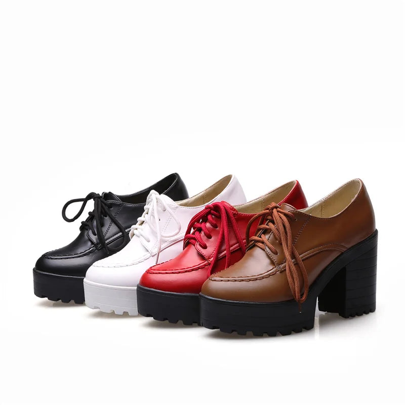 Classic Lace-up Ankle Boots For Women Red White Punk Heels Platform Euro Style Women's Shoes Autumn Spring High Heels Pump Shoes