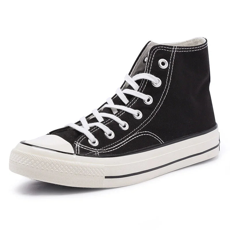 Classic Solid Black Unisex Canvas Shoes  New Spring High-top Outdoor Casual Sneakers Comfortable Breathable Footwear 35-44