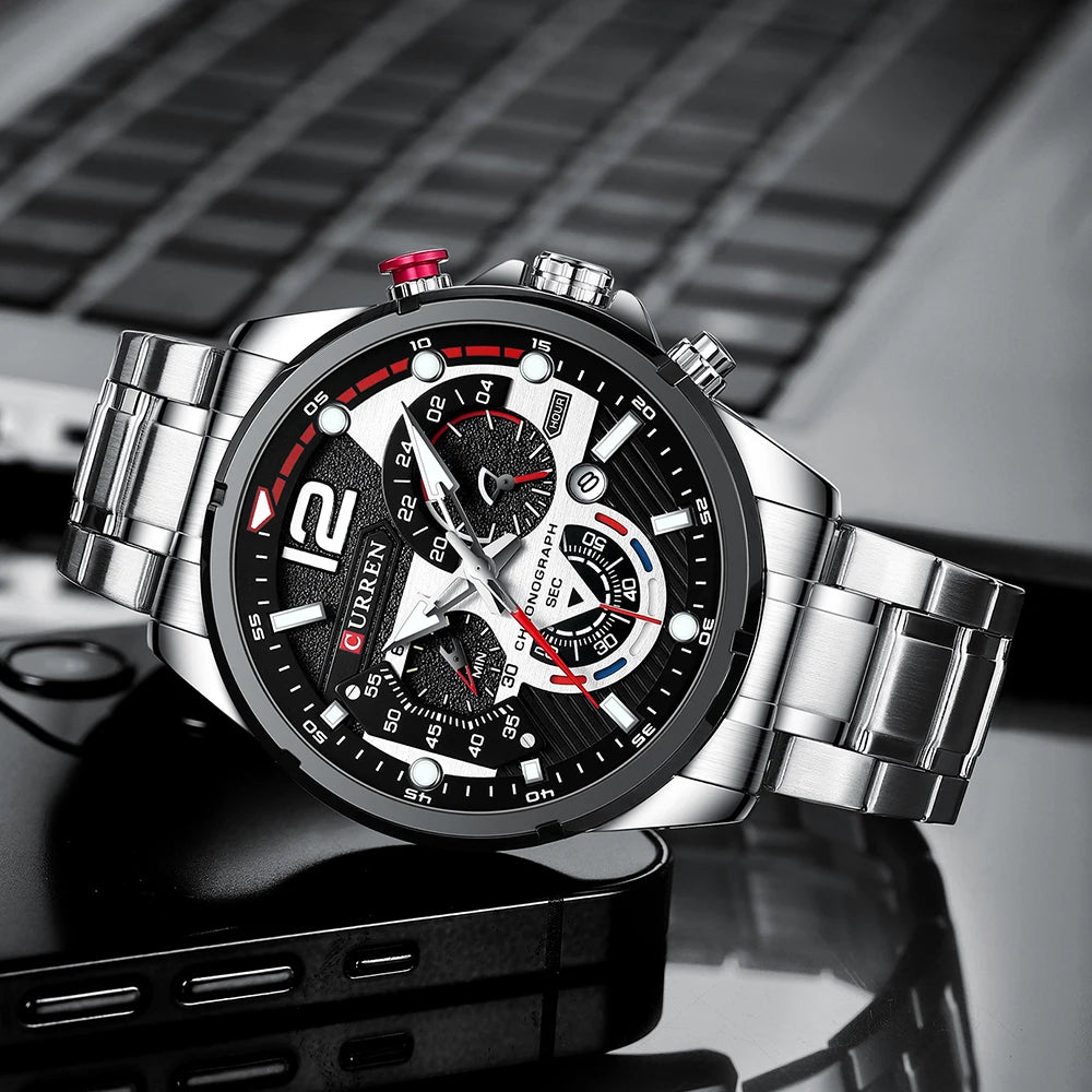 CURREN Luxury Brand Sport Wristwatches for Man Luminous Quartz Watches Casual Chronograph Stainless Steel Male Clock