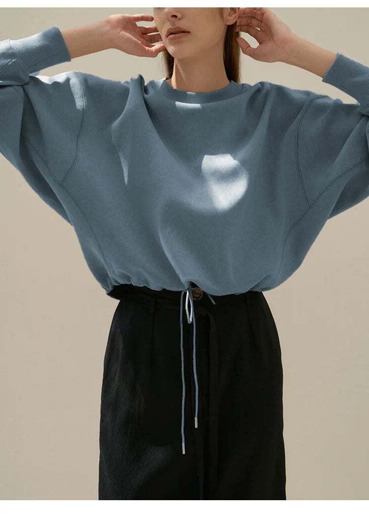 100% Cotton Women's Drawstring Sweatshirt Autumn New Casual Solid Long Sleeved Korean Fashion Streetwear Female Pullover