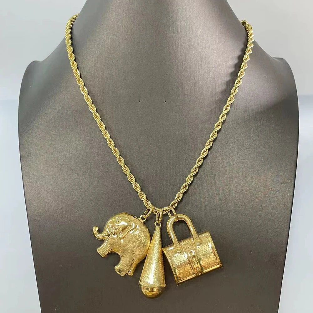 African Gold Color Jewelry Sets For Women Wedding Bridal Women Necklace African Costume Jewelry Set For Women Party Gift