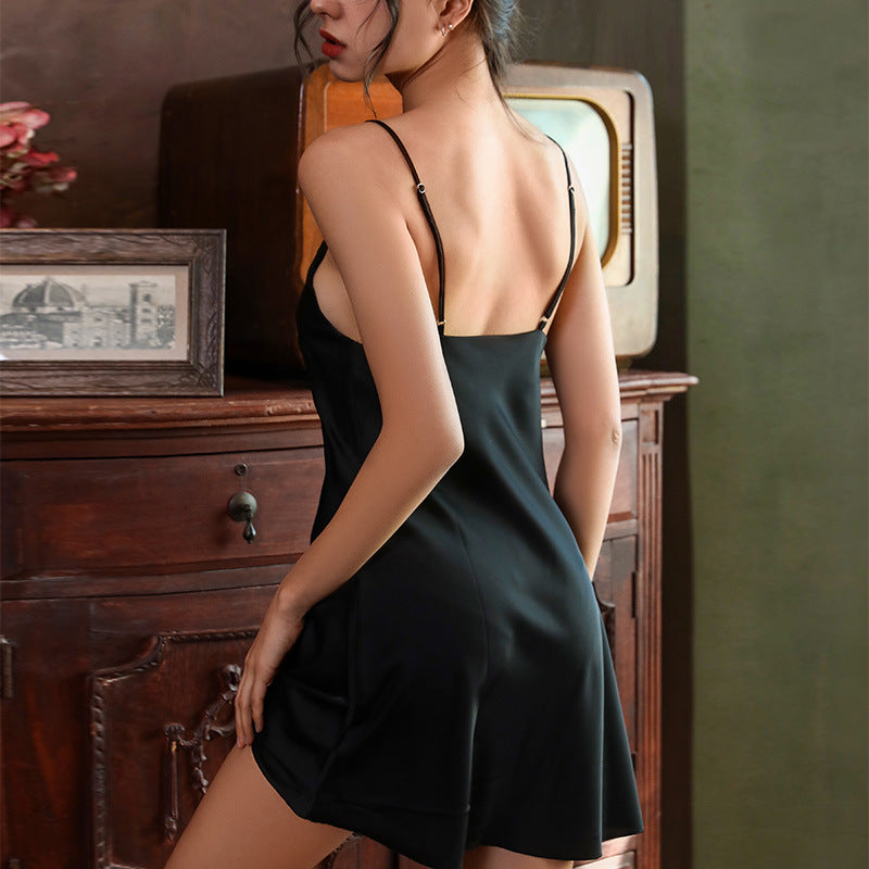 Nightgowns Women Soft V-neck Satin Sleeveless Sleepshirts Summer Sexy Sleepwear Lingerie Korean Style Fashion Nightdress Female