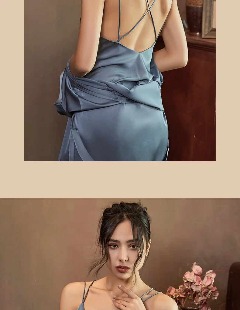 Nightgowns Women Soft V-neck Satin Sleeveless Sleepshirts Summer Sexy Sleepwear Lingerie Korean Style Fashion Nightdress Female