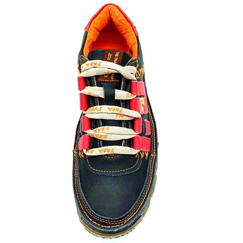 French Men's Cowhide Upper Running Shoes Pu Sole Hand-Stitched Sneakers