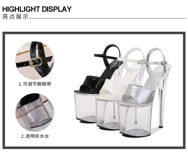 Summer Sandalias Mujer 2024 Sandales Sexy 20cm High Heels Patent Leather Crystal Stripper Platform Heels Women Shoes
